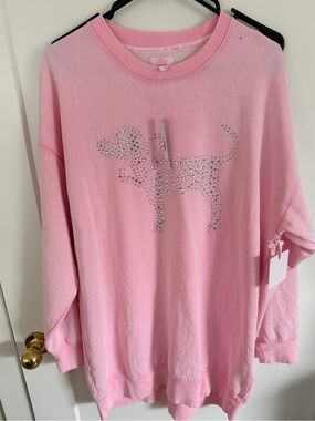 PINK x LoveShackFancy Oversized Crew Neck Dress in Pink Lollipop Wash L